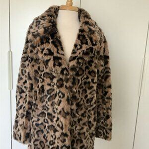 FREE PEOPLE Leopard Faux Fur Peacoat Jacket size M-L